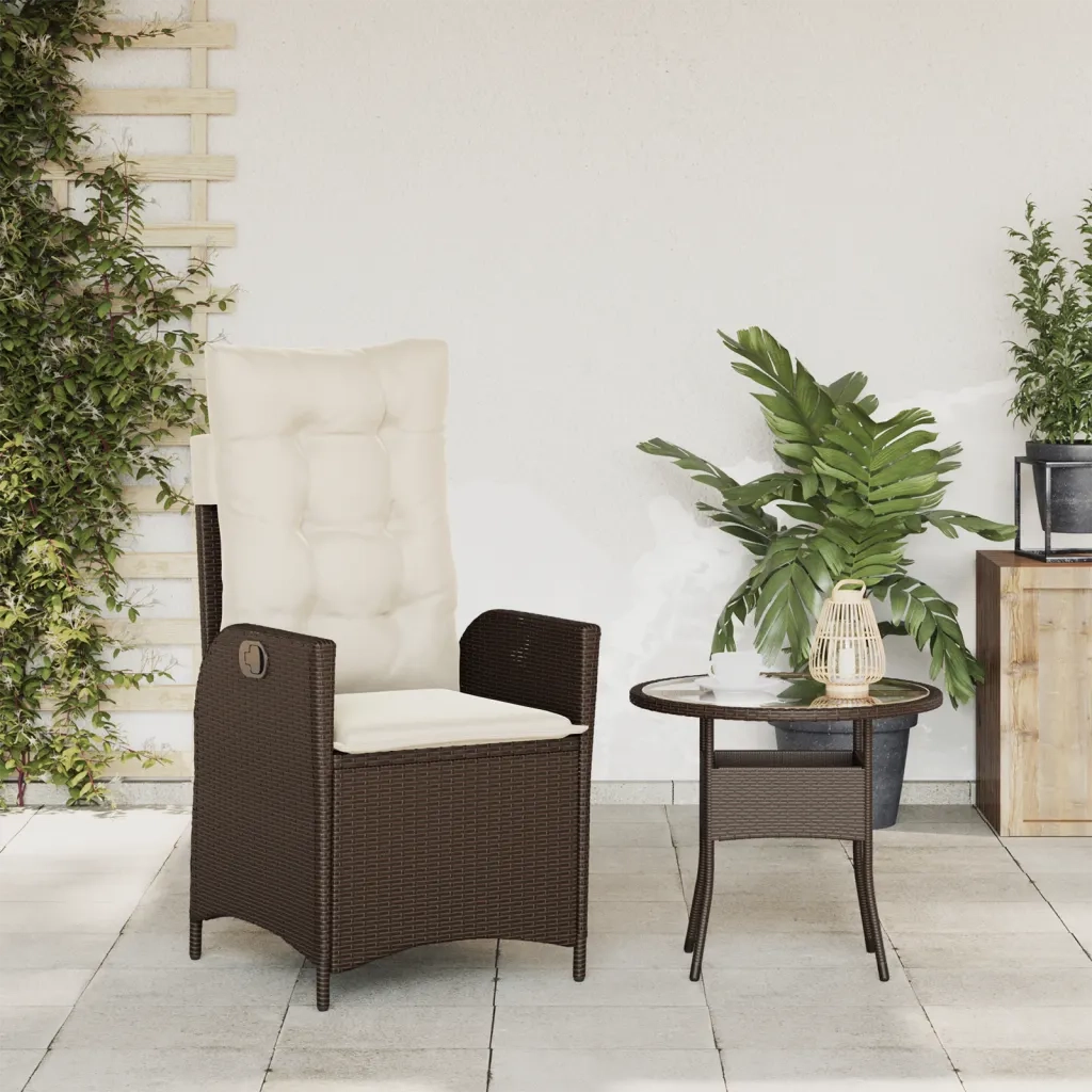 Sedia Reclinabile da Giardino | Sedie da Esterno con Cuscini Marrone in Polyrattan