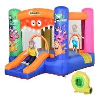 Casa Gioco Castello Gonfiabile Gigante per Bambini 3-8 anni Trampolino Rimbalzante Colorato con Scivolo e Canestro 250cmx180cmx175cm