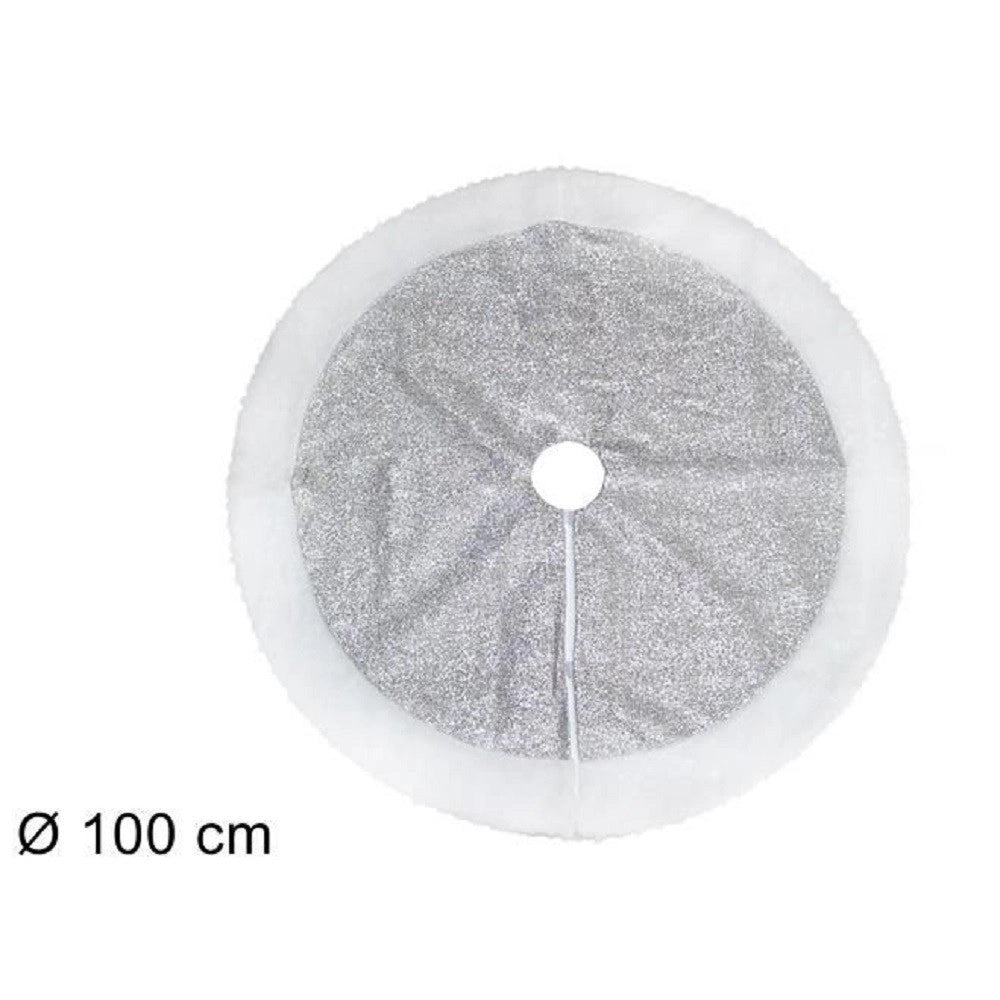 Trade Shop - Tappeto Sottoalbero Natale Gonna Copertura 100cm Effetto Glitter Silver Pelliccia -