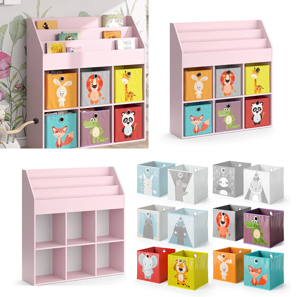 Vicco Libreria bambini rosa 107.2 x 114.2 cm con 6 scatole pieghevoli (colorate)