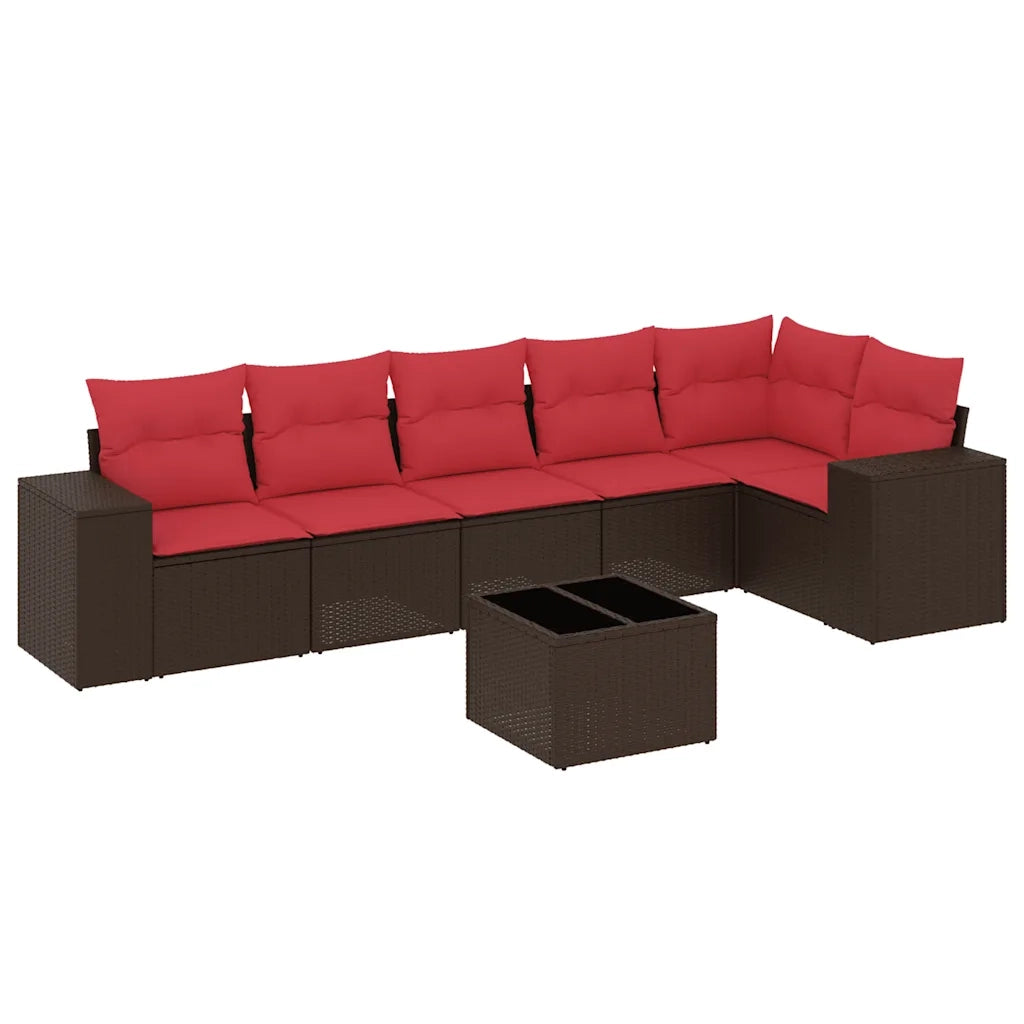 Set Divani da Giardino 7 pz con Cuscini Marrone in Polyrattan 3222603