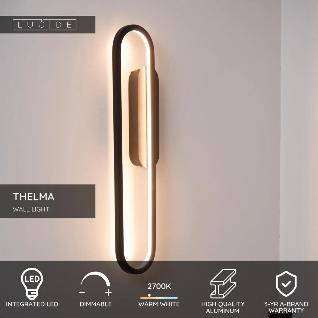 Applique LED integrato ovale nera alluminio THELMA Lucide