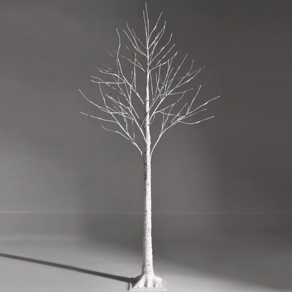 Albero artificiale illuminato con rami di betulla, Albero di Natale bianco con luci LED calde e bianche 150cm-Alberi di Natale