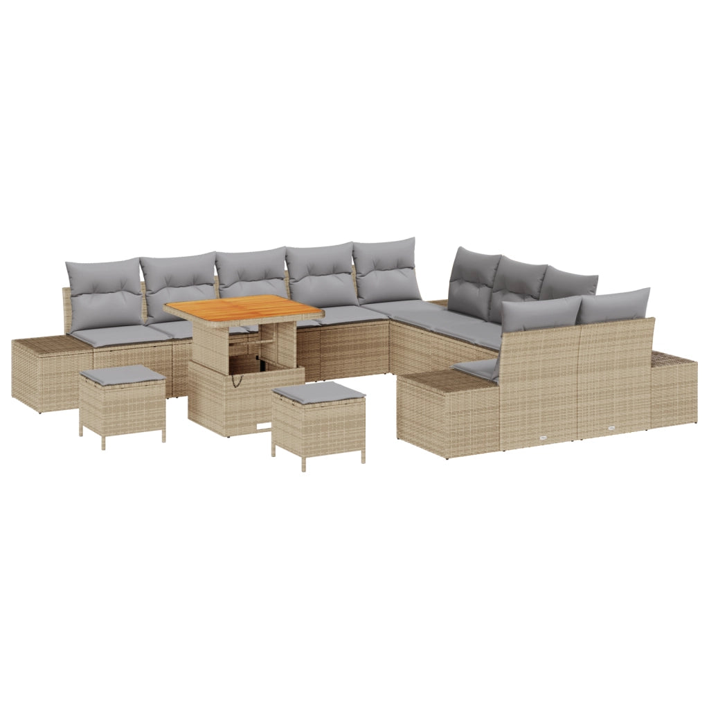 Set Divano Giardino 13 Pezzi con Cuscini Beige Polyrattan Acacia