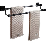 Trade Shop - Portasciugamani Scaffale In Acciaio Nero Opaco Appendiabiti Doppio Bagno Cucina -