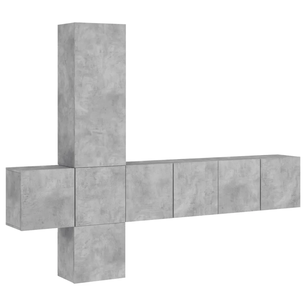 Mobili TV a Muro con LED 5pz Grigio Cemento Legno Multistrato 3216460