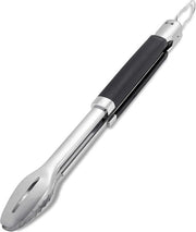 Barbecue a tanga premium (46 cm), in acciaio inossidabile, con manico ergonomico e sistema di chiusura pratico, lavabile in lavastoviglie per facile pulizia, con gancio per appendere, nero/argento