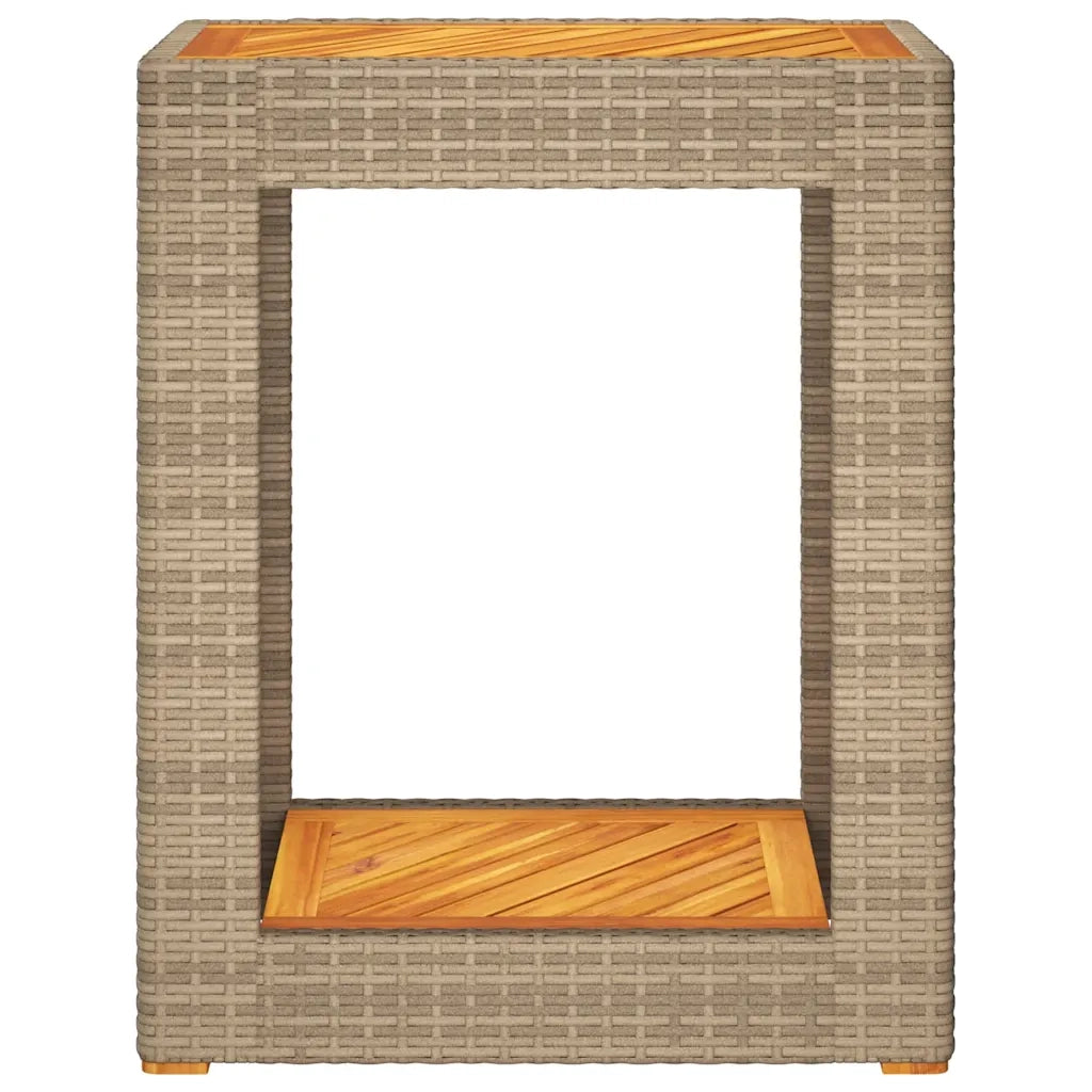 Tavolino da Giardino-Tavolo da Esterno-Tavolino da Patio Piano Legno Beige 60x40x75 cm Polyrattan