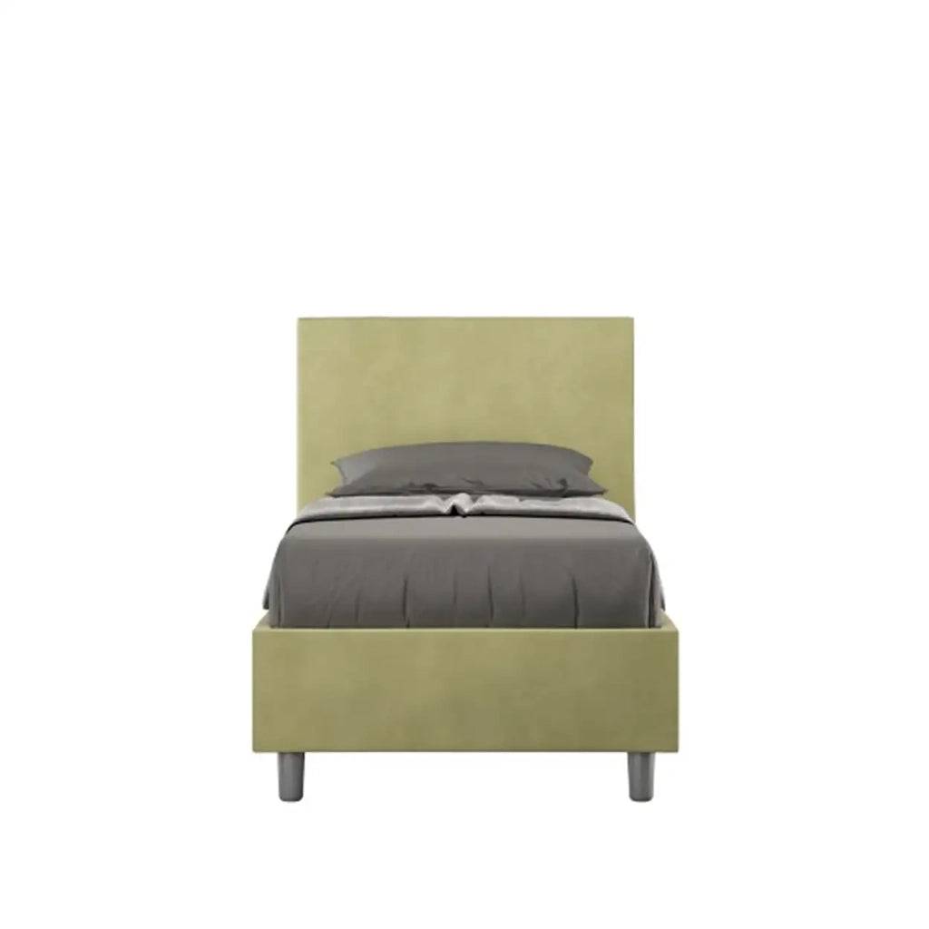 Letto singolo senza rete imbottito 80x190 microfibra tè verde Adele
