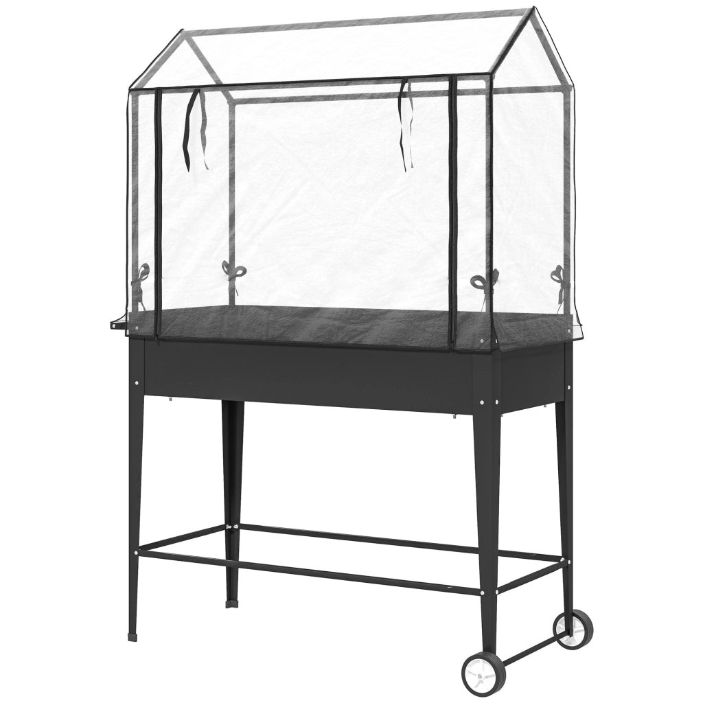Vaso da giardino rialzato con ruote e telaio in PVC ¨C zephmum ¨C nero 100x45x152 cm