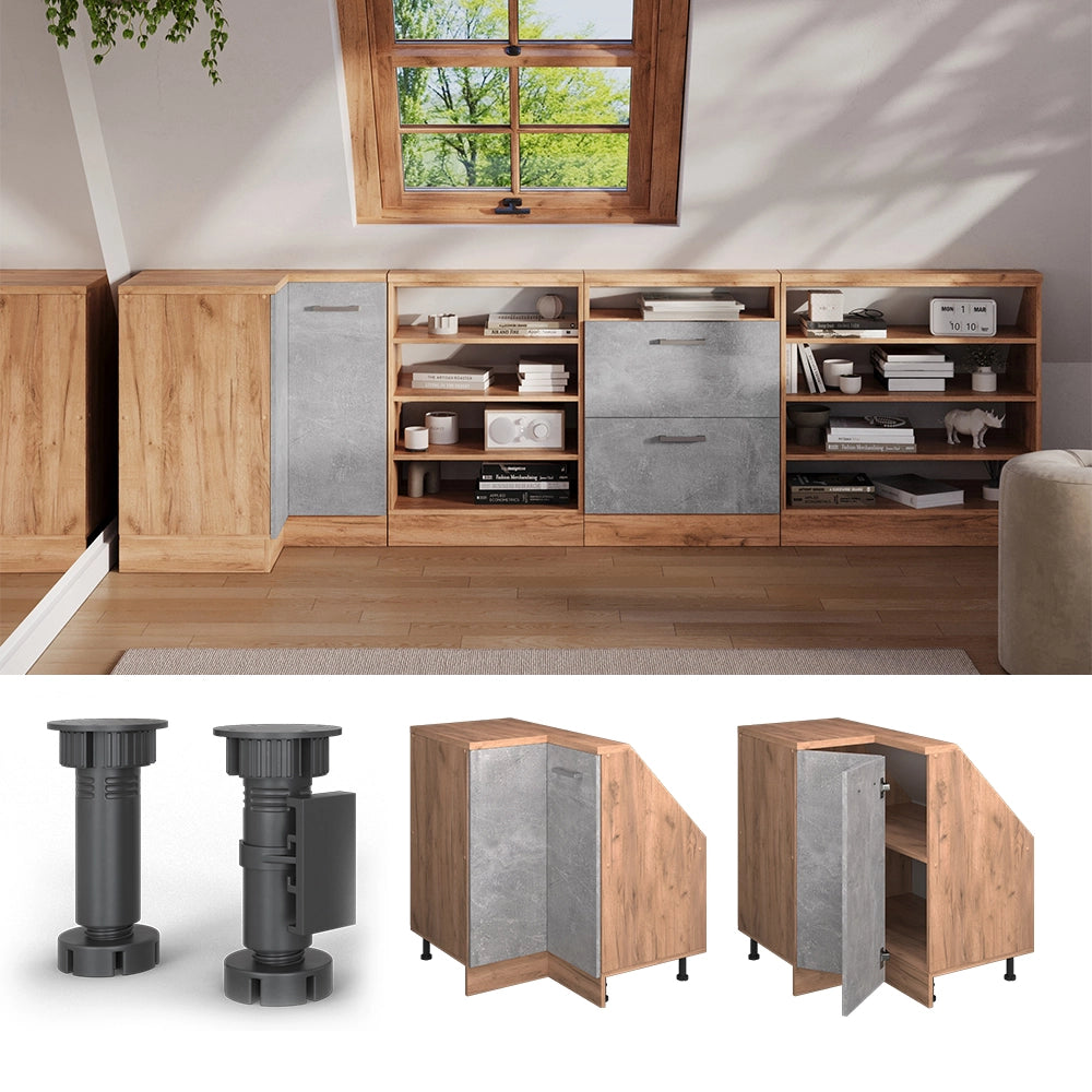 Mobile sottotetto Mobile angolare Rion Calcestruzzo/Rovere dorato 75.6 x 83.8 cm con 1 porta Vicco