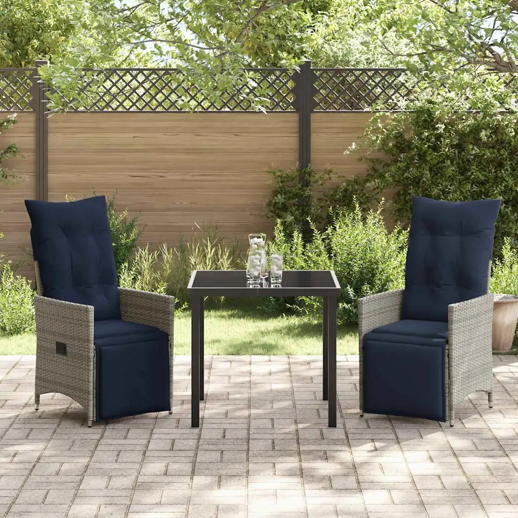 Set di tavolo e sedie con cuscino 3 pcs Grigio Rattan in PE 3379597