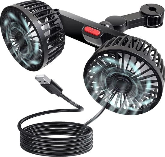 Ventilatore di auto per supporti di testa con USB - ventilatore portatile con 3 velocità - ventilatore da tavolo 360° - silenzioso e potente