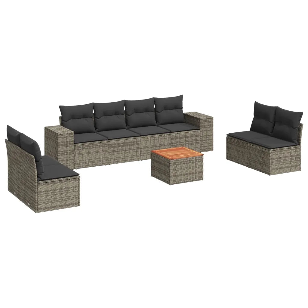 Set Divano da Giardino 9 pz con Cuscini Grigio in Polyrattan 3257740