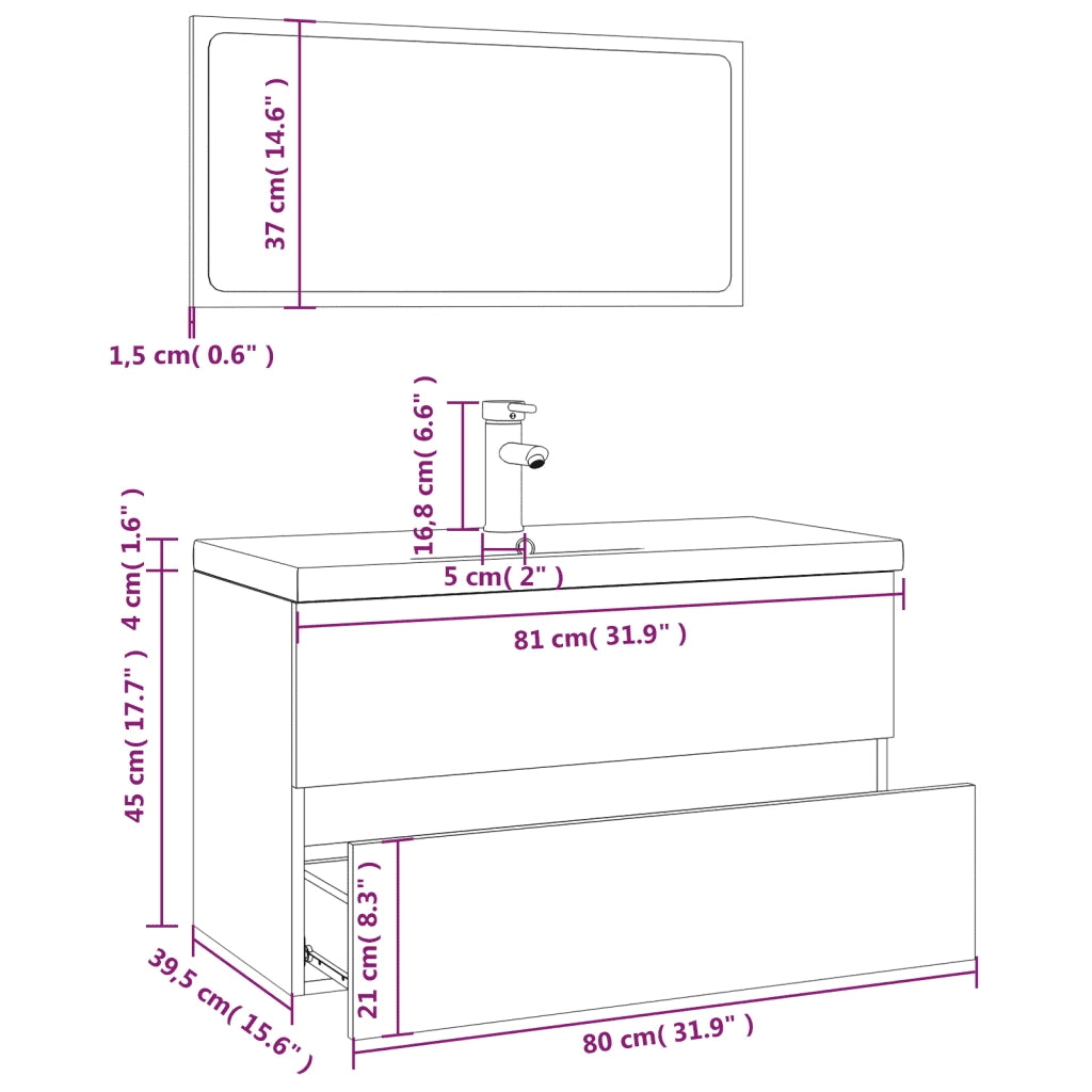 Set di Mobili da Bagno | Armadio da bagno Rovere Fumo in Legno Multistrato