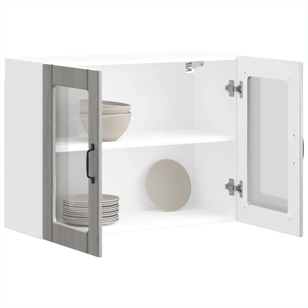 Pensile da Cucina con Porta in Vetro Lucca Grigio Sonoma