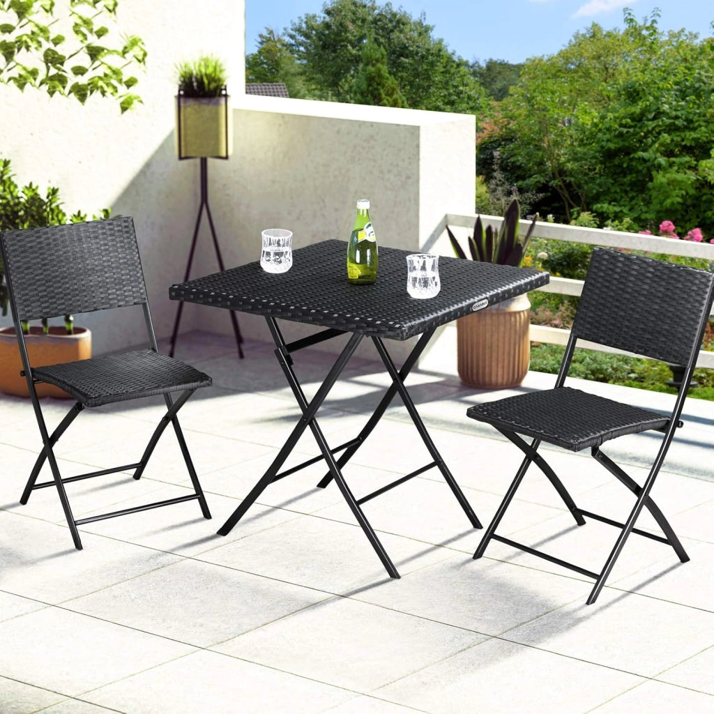 Mobili da Balcone in Polyrattan Set 3 Pezzi Pieghevole Salvaspazio 2 Persone Balcone Terrazza Giardino Arredo