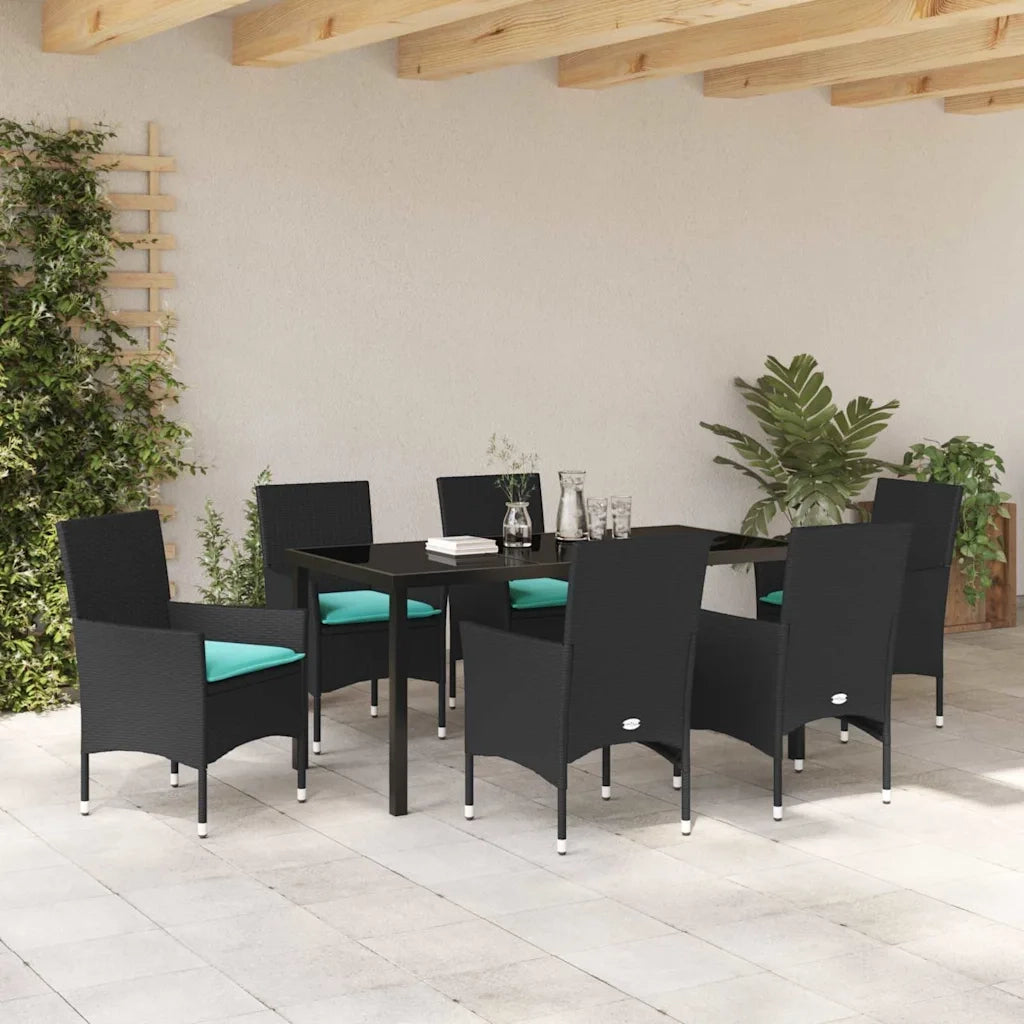 Set di tavolo e sedie con cuscino 7 pcs Nero Rattan in PE 3379839