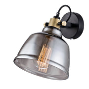 Maytoni Applique Vintage Irving 1 luce E27 nero metallo vetro diffusore vetro fumè
