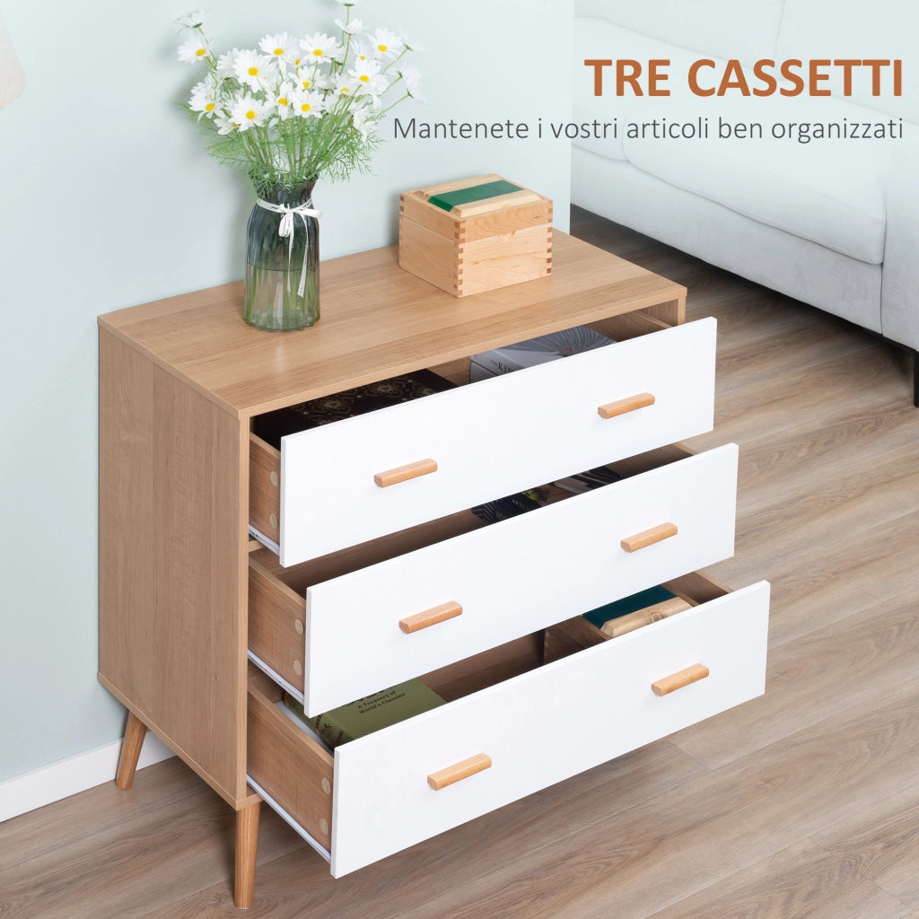 Cassettiera 3 Cassetti in Legno ¨C Zephmum ¨C 80x39x80 cm Bianco Legno