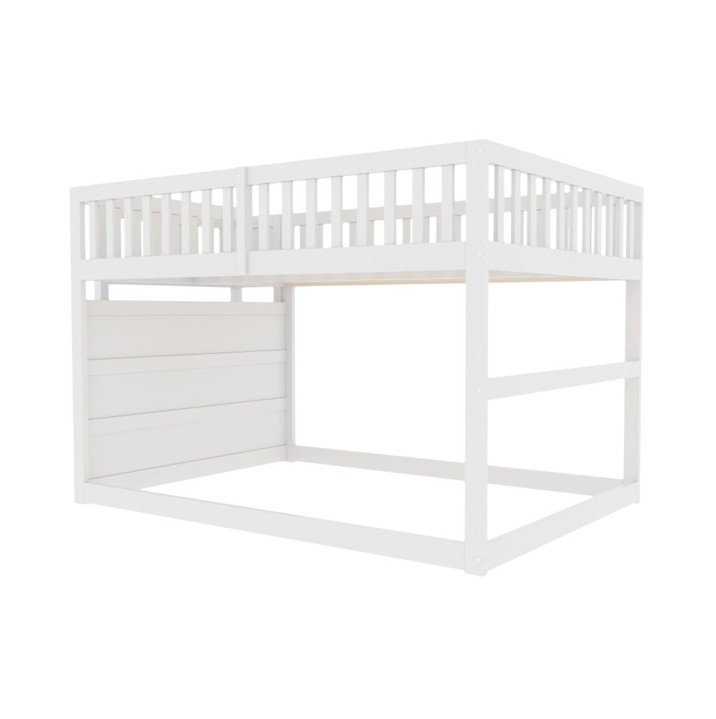 Letto a castello basso modulare 140 x 200 cm bianco con scala contenitore