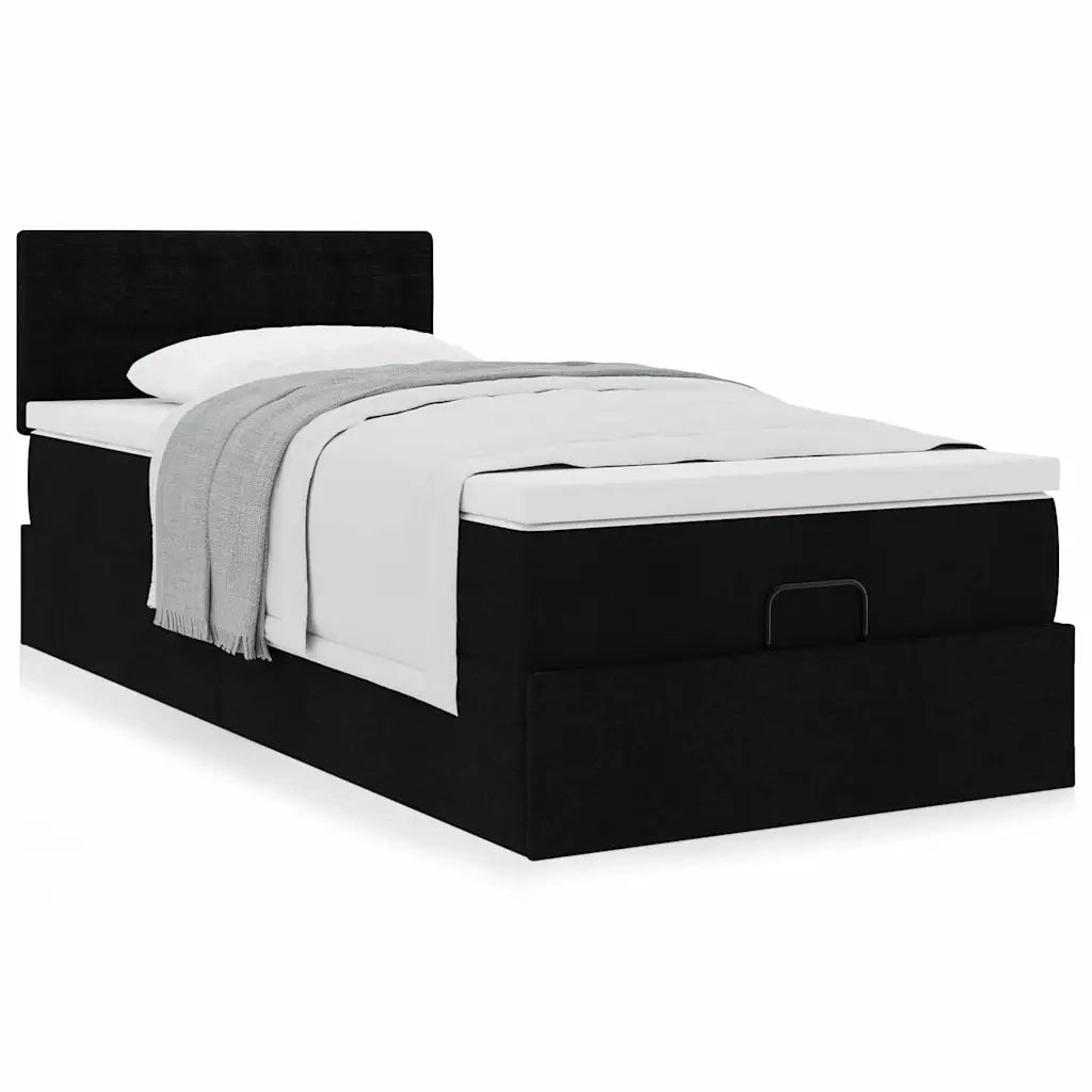 Pouf Letto con Materasso Nero 100x200 cm in Tessuto 3311603