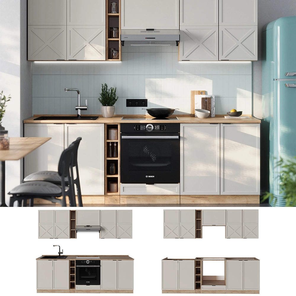 Cucina componibile Fame-Line GrigioBeige/Rovere dorato 235 cm, PL Antracite Vicco