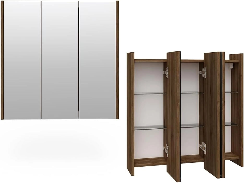 Specchio contenitore bagno Majest, Noce, 67.4 x 68 cm, adatto per montaggio a parete e combinabile con la serie Majest