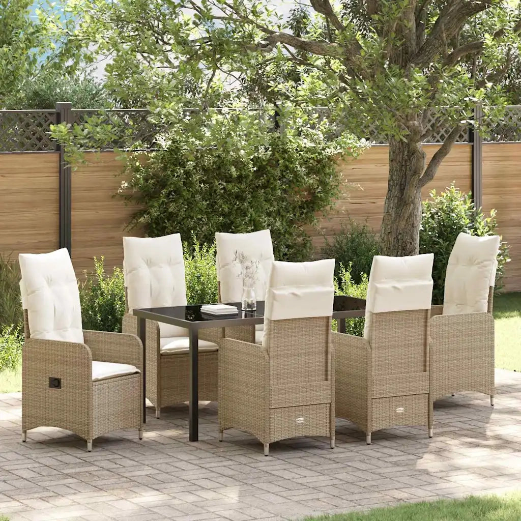 Set da Pranzo per Giardino con cuscino 7 pcs Beige polyrattan 3379657
