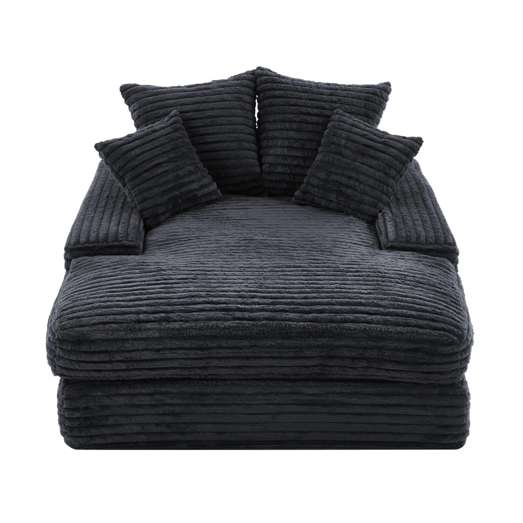 Chaise longue con 4 cuscini sfoderabili; schienale ergonomico e braccioli ampi in velluto a coste grigio