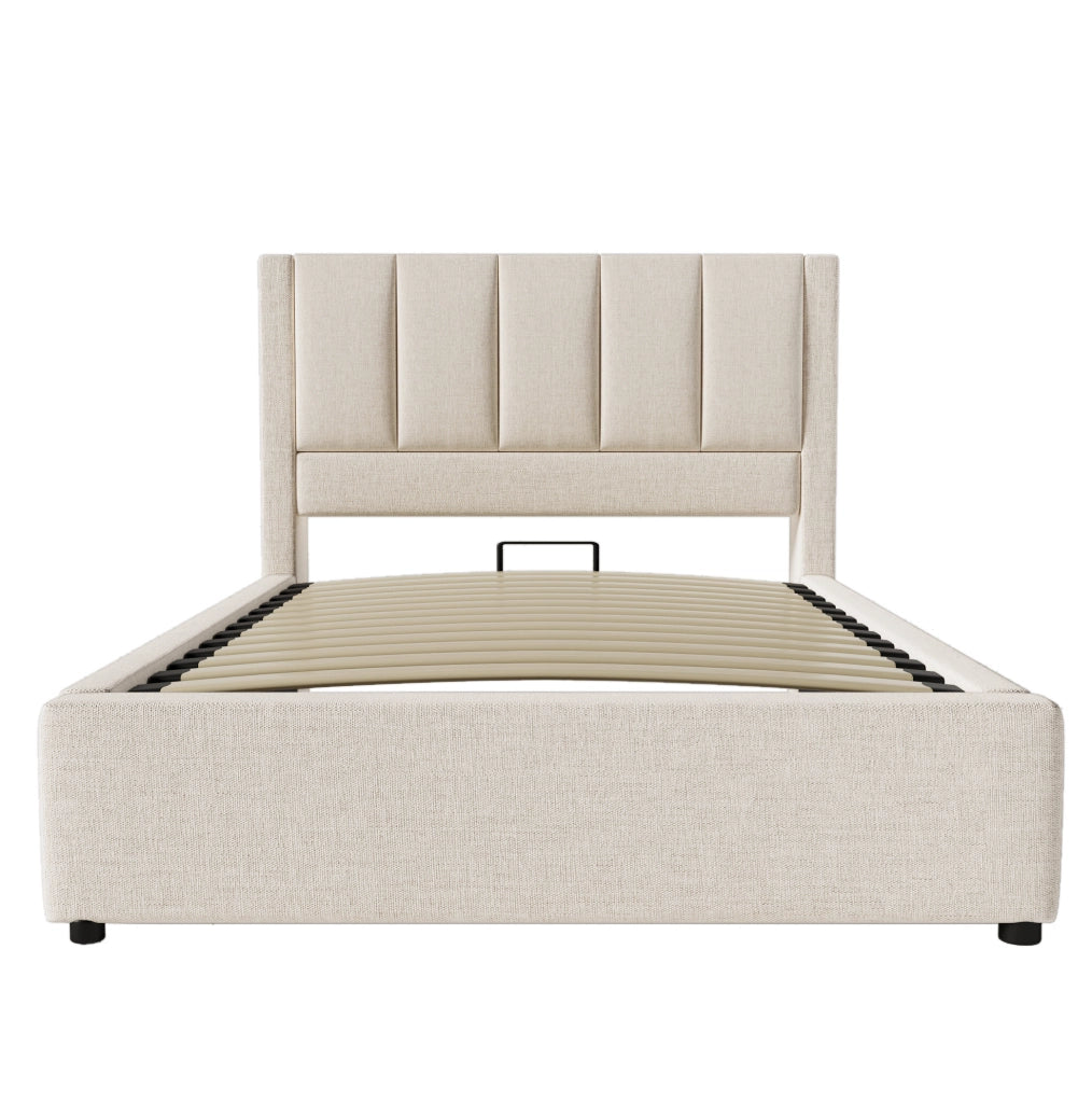 Letto imbottito 90x200 cm con portabicchiere pieghevole e stazione di ricarica; beige