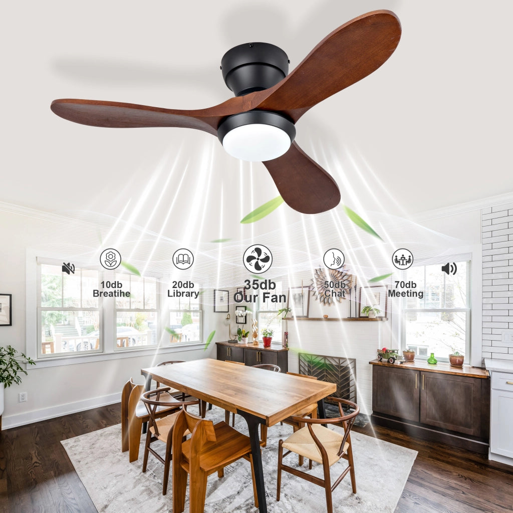 Ventilatore 36 pollici con illuminazione e telecomando, 3 pale legno massello, 3CCT, 6 velocit¨¤, silenzioso, motore DC reversibile