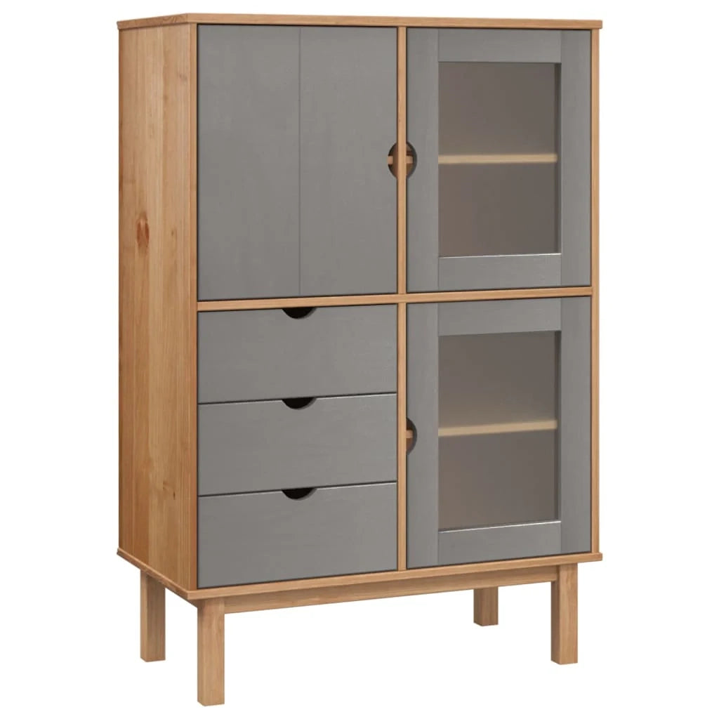 Buffet credenza cassettiera mobile contenitore organizer cucina soggiorno soggiorno alto e 85 x 43 x 125 cm in legno massello di pino grigio 02_0035152