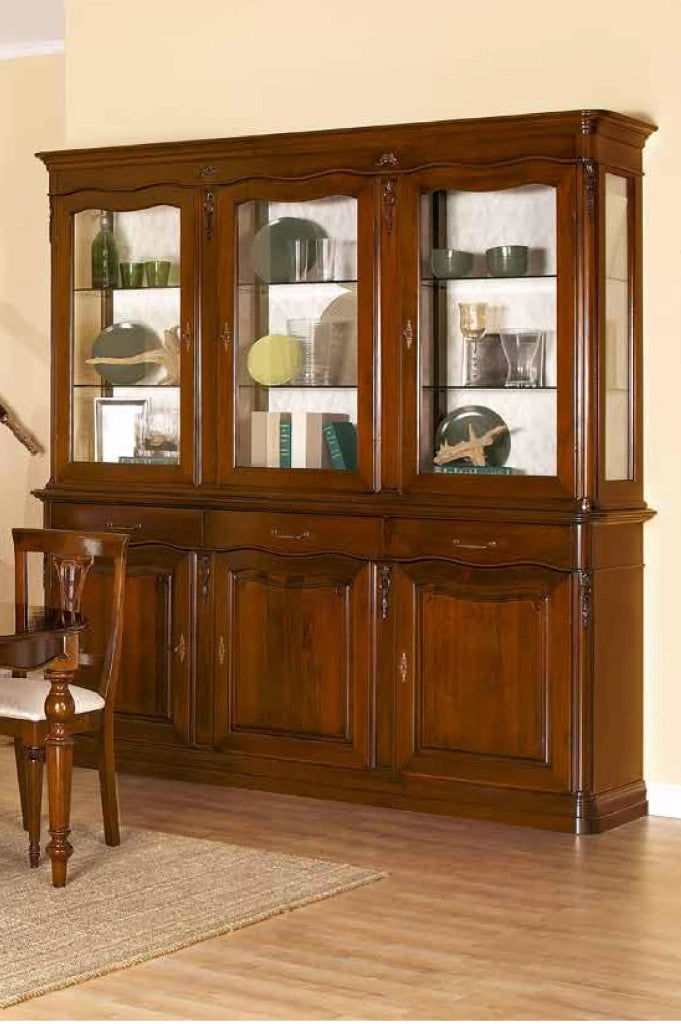 Cristalliera boiserie in legno fregi tinta noce 225x53x230 - Mobili 2G