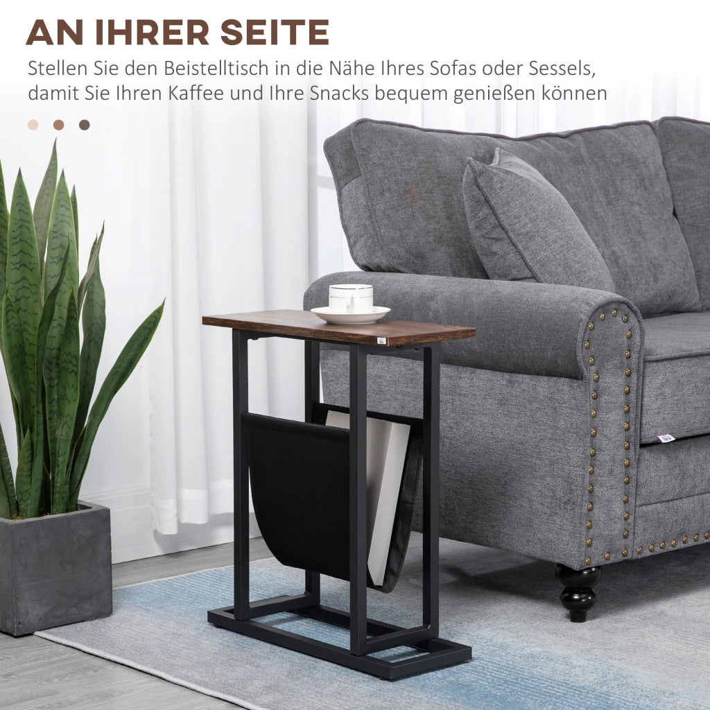 Tavolino da notte design moderno con tasca ¨C zephmum ¨C nero+marrone 49x19x55 cm