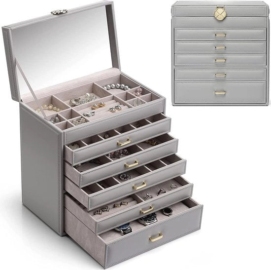 Cassettiere da Viaggio per Donna / Scatola per Orecchini e Anelli - Cassa di Organizzazione Portatile per Collane, Orecchini e Anelli - Scatola di Stoccaggio per Gioielli con Cassetti