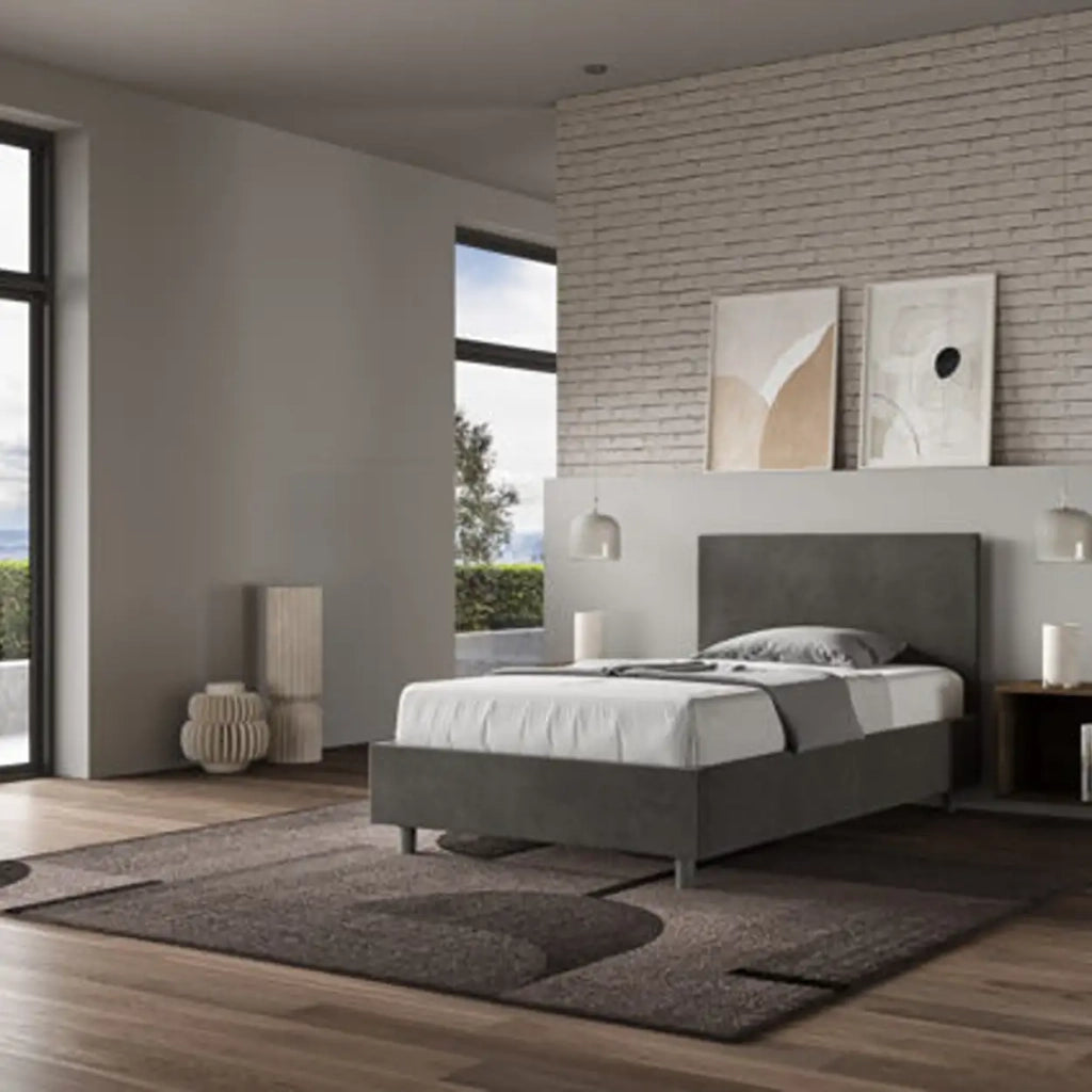 Letto una piazza e mezza con rete imbottito 120x210 microfibra grigio Adele