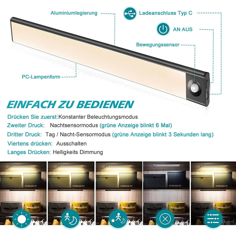 Trade Shop - Luce Di Sicurezza Led Batteria Ricaricabile Sensore Movimento Magnetica Q-led80 -