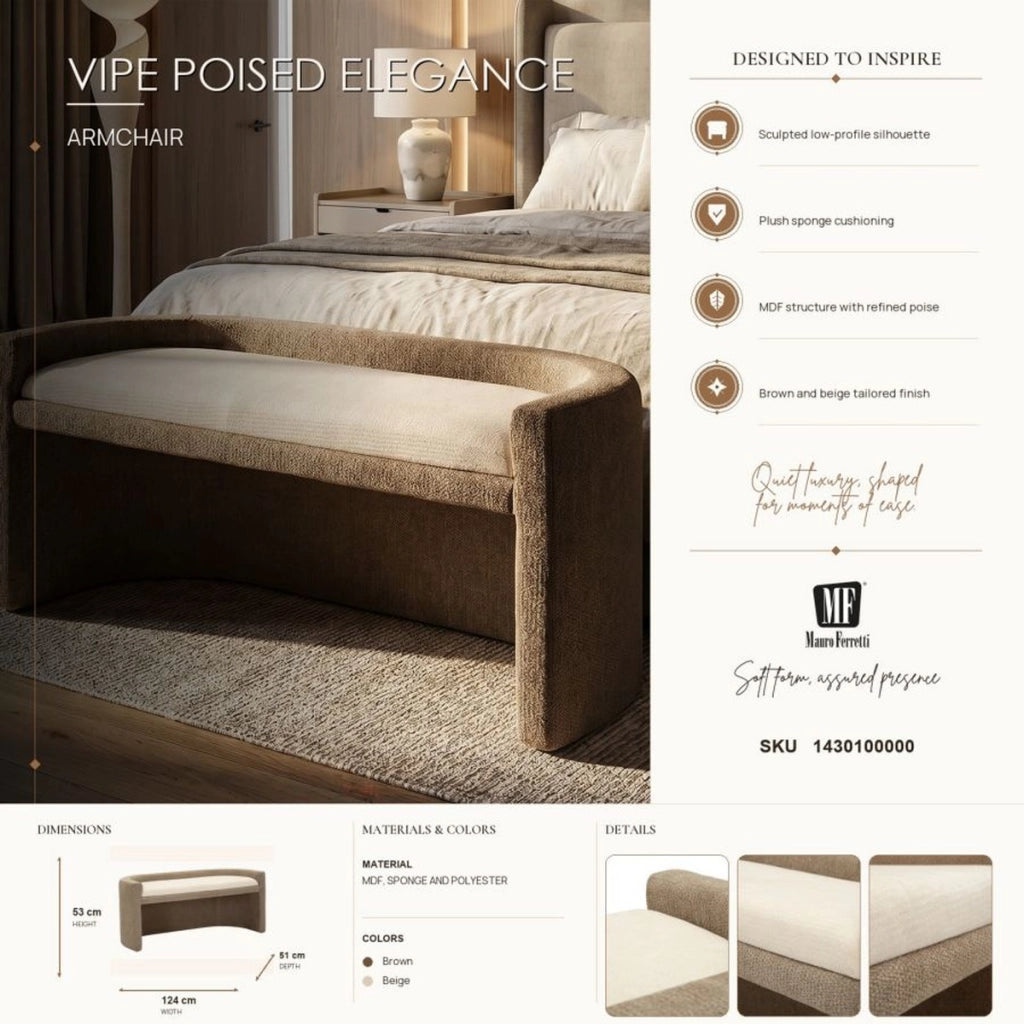 Panca dal design nordico con struttura in MDF e seduta imbottita beige