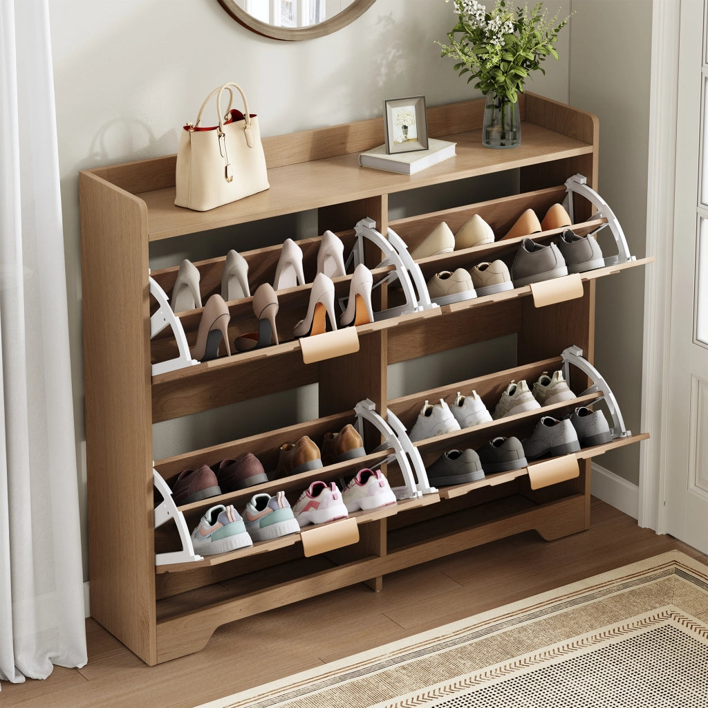 Scarpiera con 4 ante ribaltabili - per ingresso - in MDF - 105×24×90 cm - Naturale