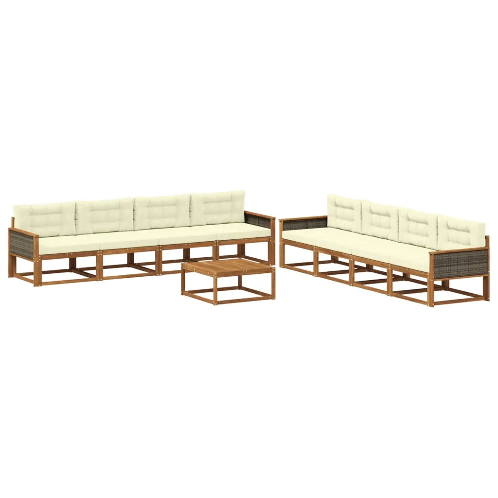 Set di divani da esterno con cuscino 9 pcs Naturale e Crema