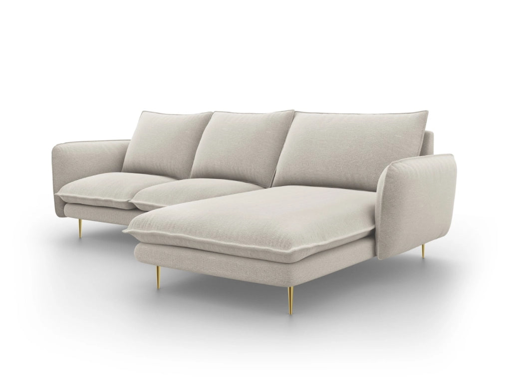 Cosmopolitan Design - Divano angolare destro "Vienna" 5 posti in tessuto strutturato beige chiaro 