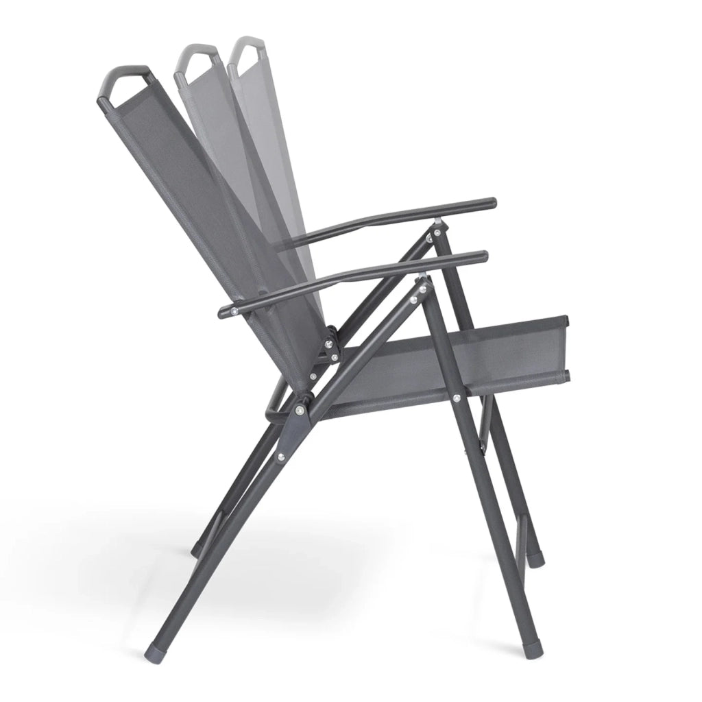 IDMarket - Set di 4 sedie da giardino pieghevoli ALGHERO in metallo e textilene grigio antracite con braccioli