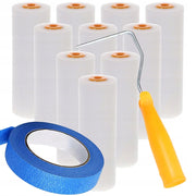 Set di Rulli per Verniciatura 10 cm – 10 Rulli in Poliuretano + Manico + Nastro Adesivo Blu 40 mm