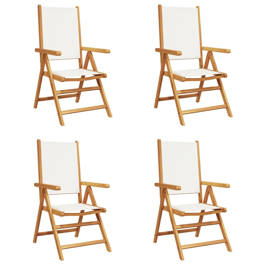 Sedie da Giardino Reclinabili 4pz Bianco Crema Tessuto e Legno