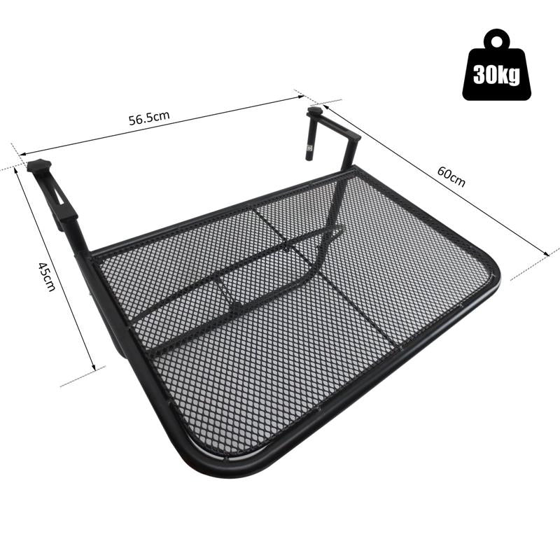 TAVOLINO DA BALCONE RINGHIERA APPESO RIPIANO REGOLABILE NERO 60 X 56.5 X 45 CM