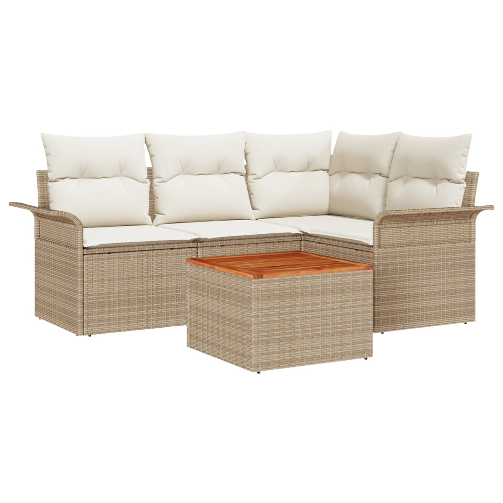 Set Divano Giardino  5 Pezzi con Cuscini Beige Polyrattan Acacia