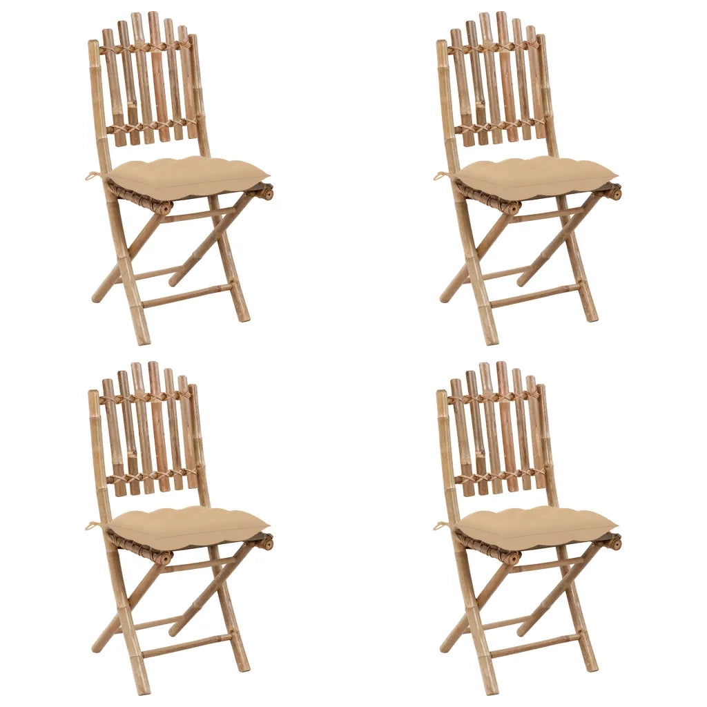 Set da Pranzo da Giardino 5 pz | Set Salotto da Giardino Pieghevole con Cuscini in Bamb¨´