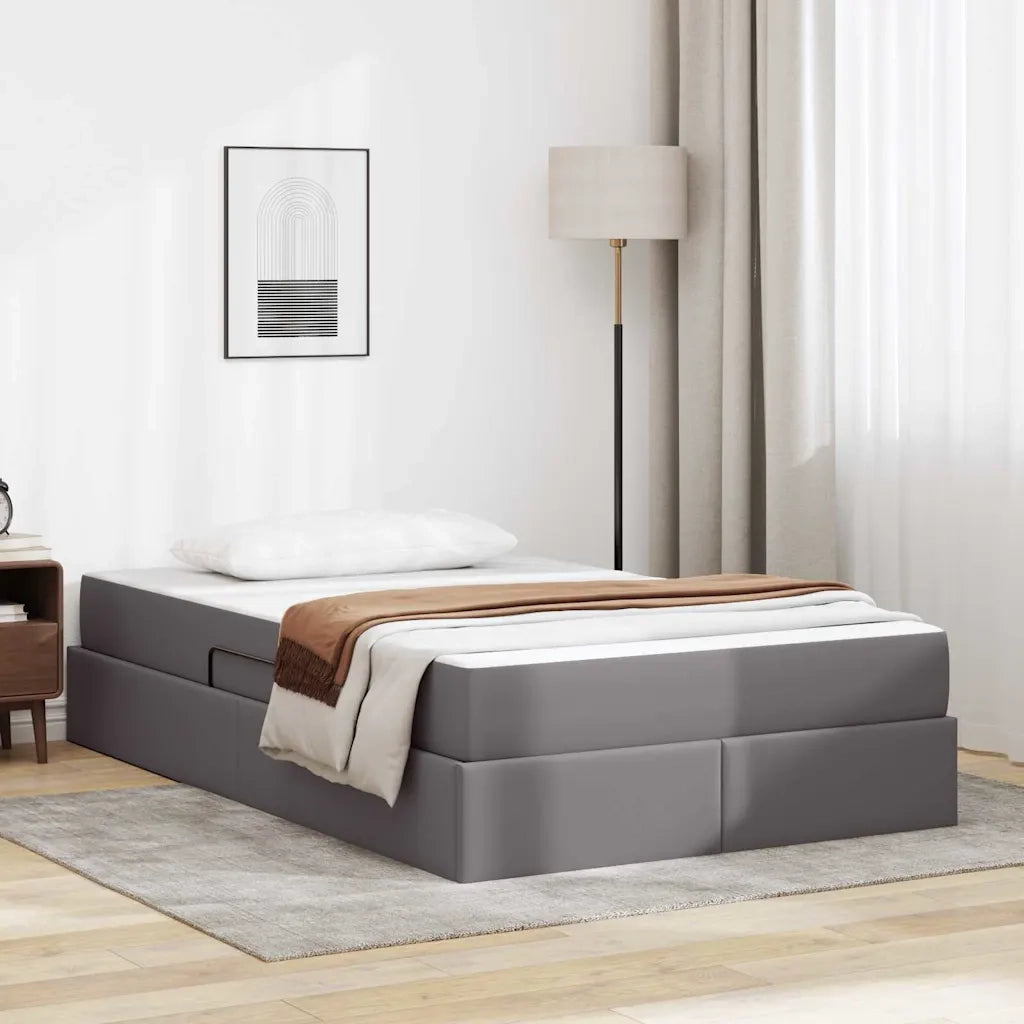 Letto con contenitore e materasso 2 pcs Grigio Pelle