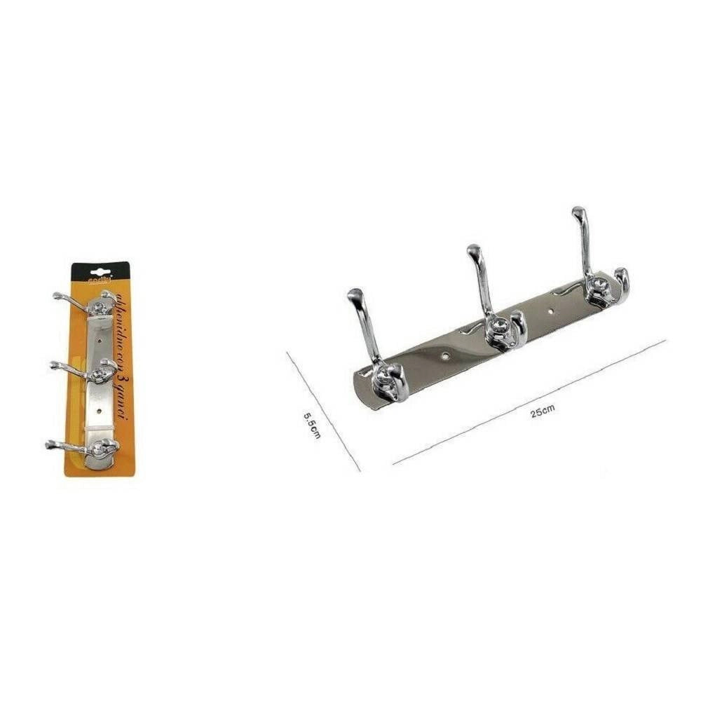 Trade Shop - Appendino Appendi Porta Asciugamani Con 3 Ganci Doppio Bagno Diamante 52173 -